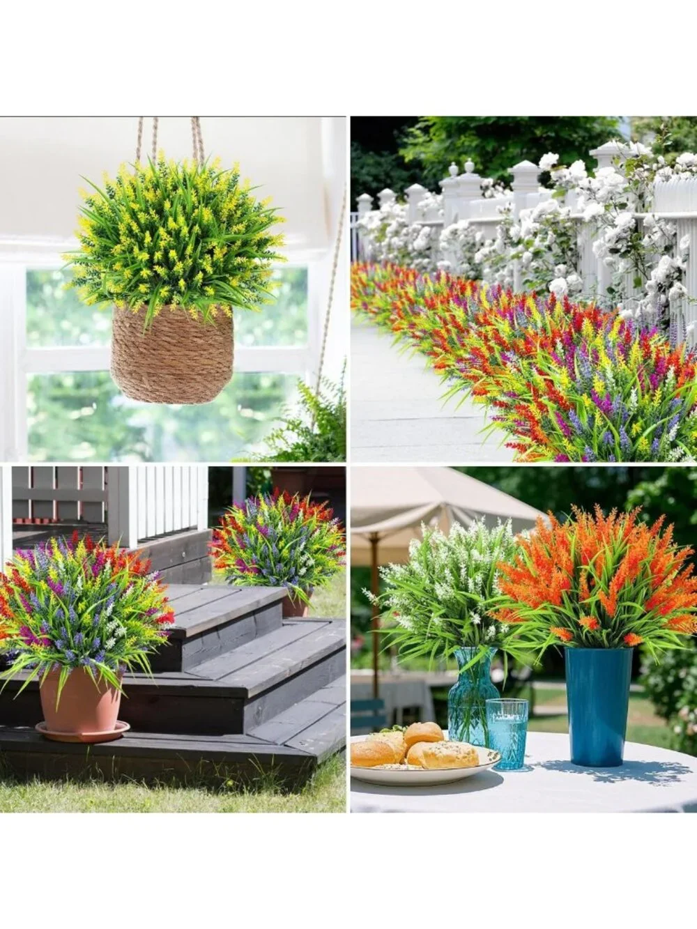 24 Pcs UV Resistant Artificial Lavender & Faux Grass for Home, Garden & Office